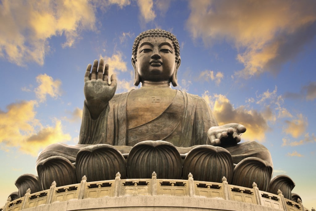 Giant Buddha sitting on lotusl. Hong Kong